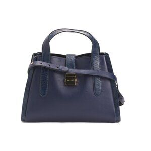 RADLEY LONDON Navy Leather Sloane Street Faux Snake Medium Ziptop Grab Satchel